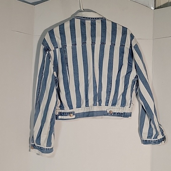 Forever 21 Blue White Striped Denim Jacket Jean Jacket M streetwear Y2K casual - Picture 5 of 7